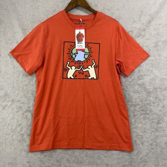 NEW Keith Haring Mens M Graphic T-Shirt Medium Red Short Sleeve 100% Cotton - Picture 1 of 5